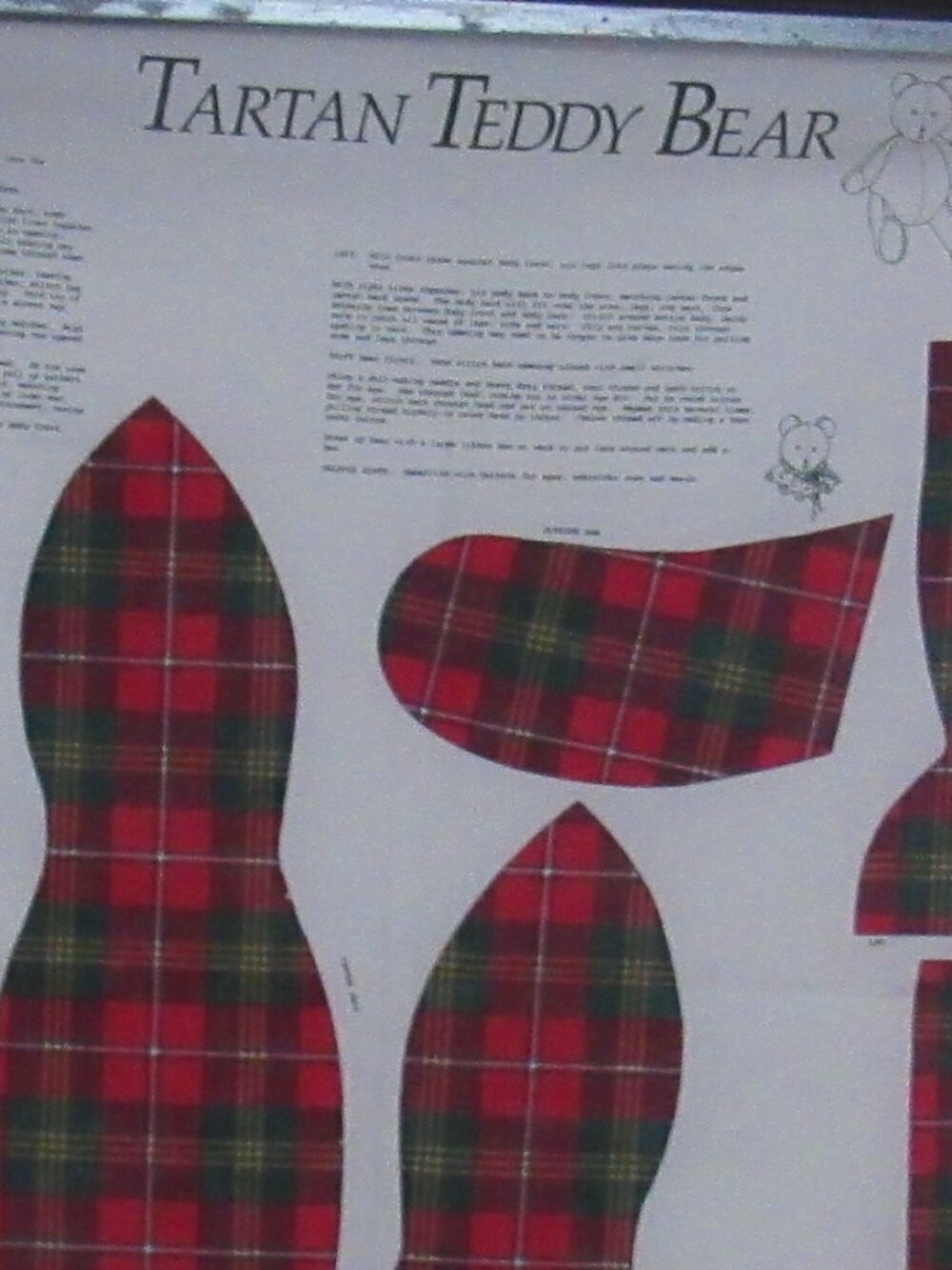 Tartan Teddy Bear Cut Out and Sew Pattern Panel, Pillow, Door Stop,    Z225